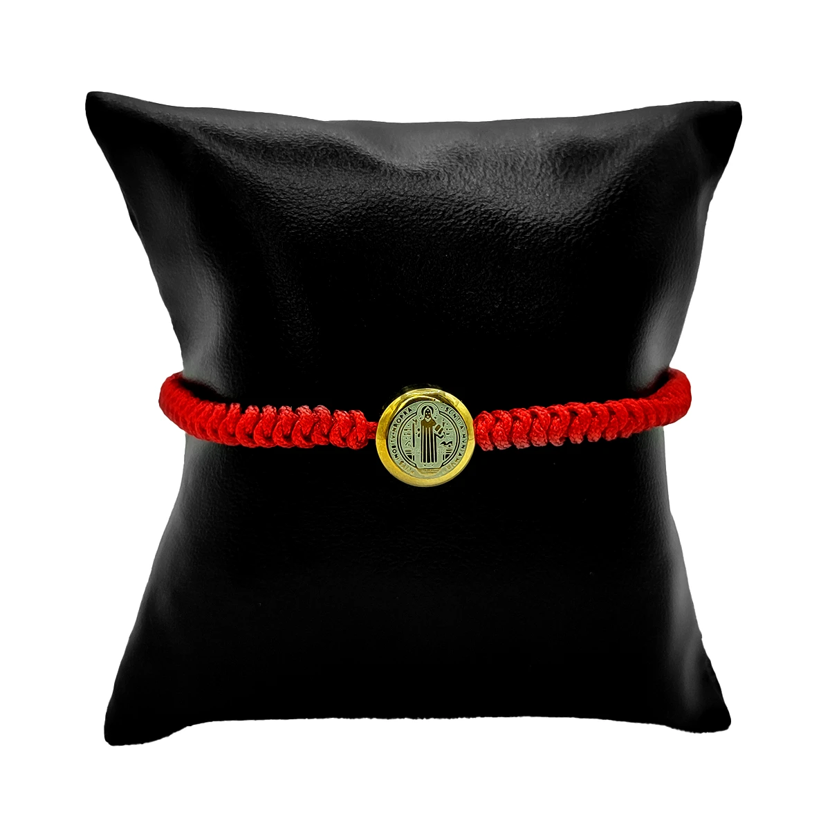 Pulsera Acero Bicolor Hilo Rojo Ajustable Dije San Benito 1