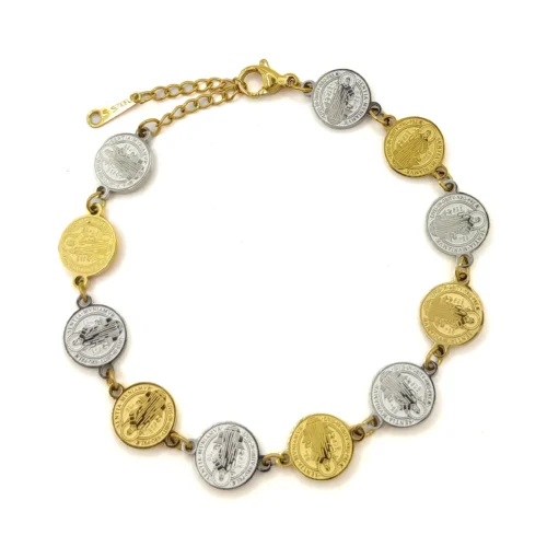 Pulsera-Acero-Bicolor-Medallas-Redondas-San-Benito-2.webp
