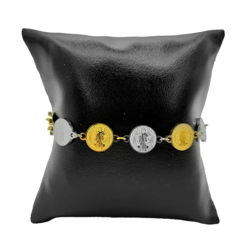 Pulsera-Acero-Bicolor-Medallas-Redondas-San-Benito-3.webp