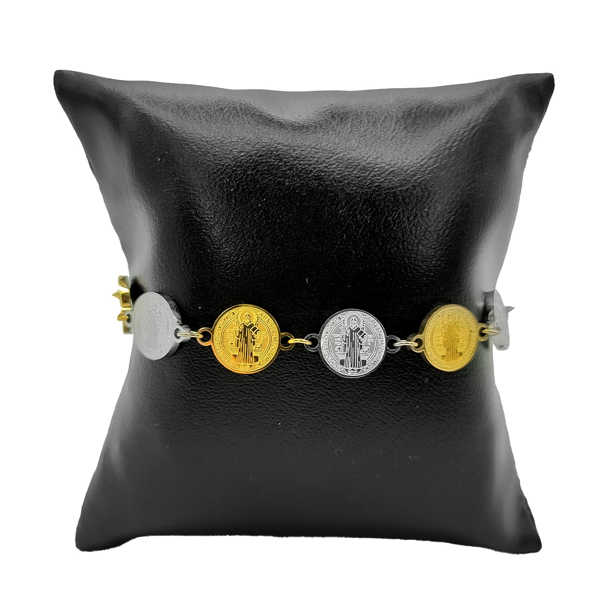 Pulsera Acero Bicolor Medallas Redondas San Benito 3