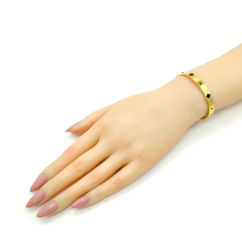 Pulsera Acero Dorado Brazalete Abierto Cristales Negros (2)