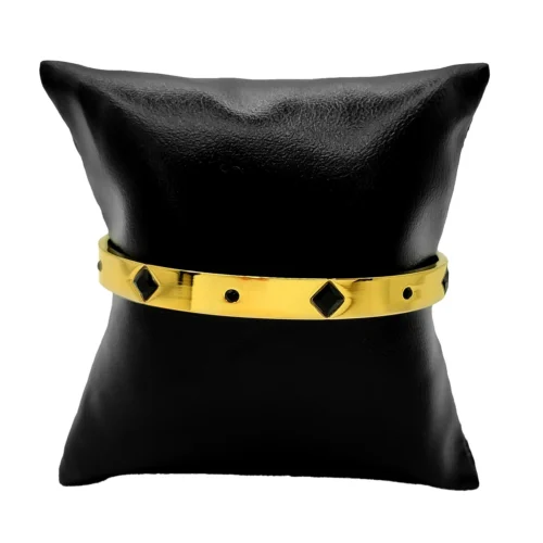 Pulsera Acero Dorado Brazalete Abierto Cristales Negros