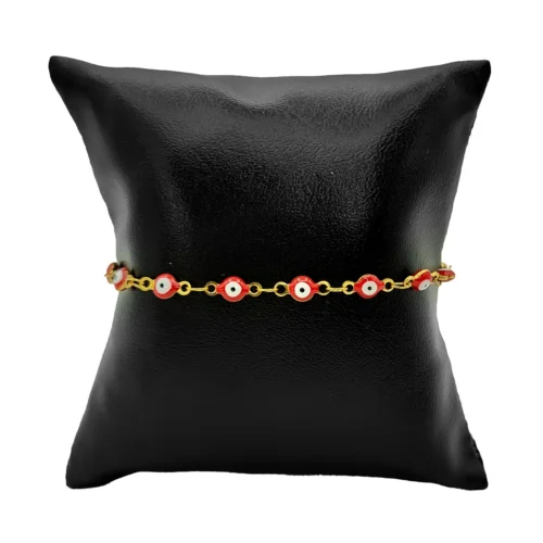 Pulsera Acero Dorado Protección Ojo Turco Rojo 4mm (1)