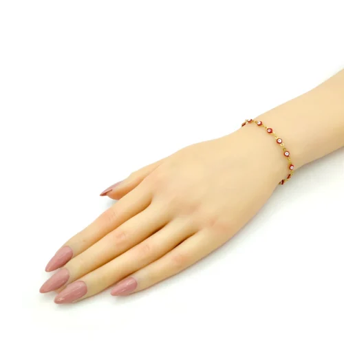Pulsera Acero Dorado Protección Ojo Turco Rojo 4mm (2)