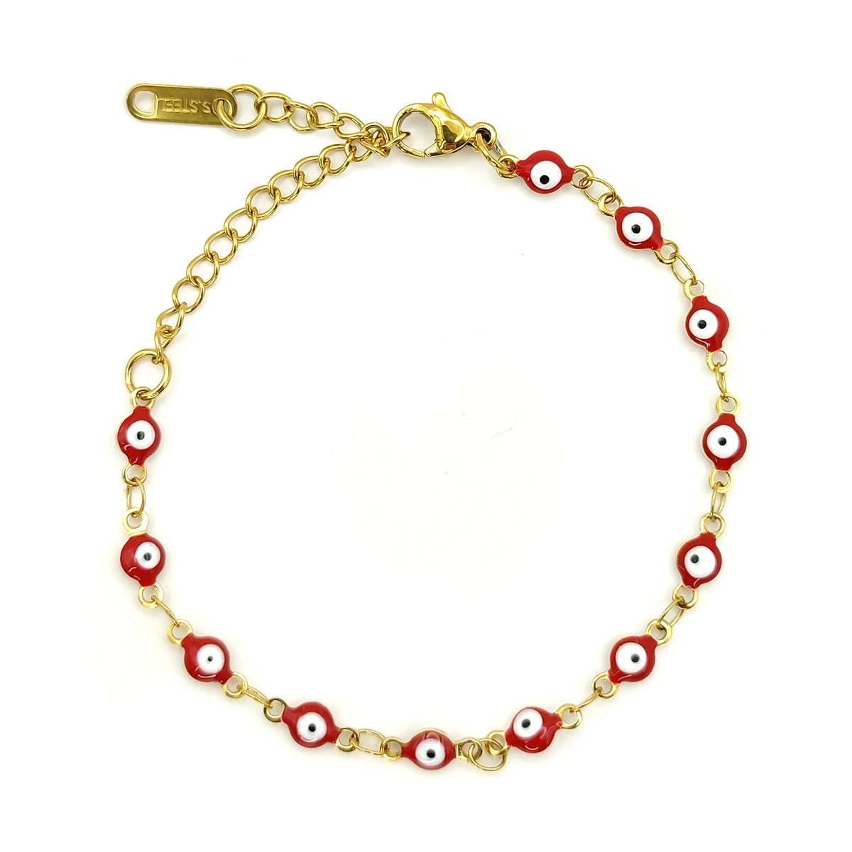Pulsera Acero Dorado Protección Ojo Turco Rojo 4mm