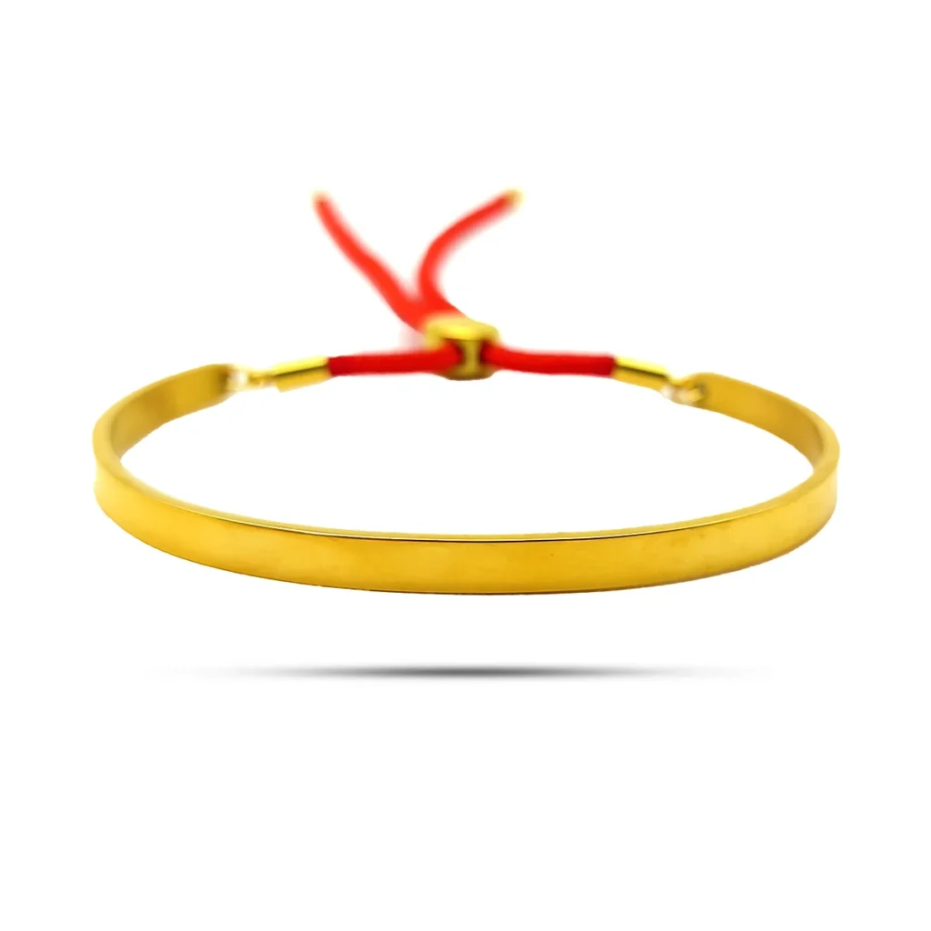 Pulsera Acero Dorado San Benito Brazalete Hilo Rojo