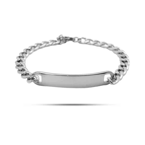 Pulsera Acero Esclava Barbada Placa Para Grabado