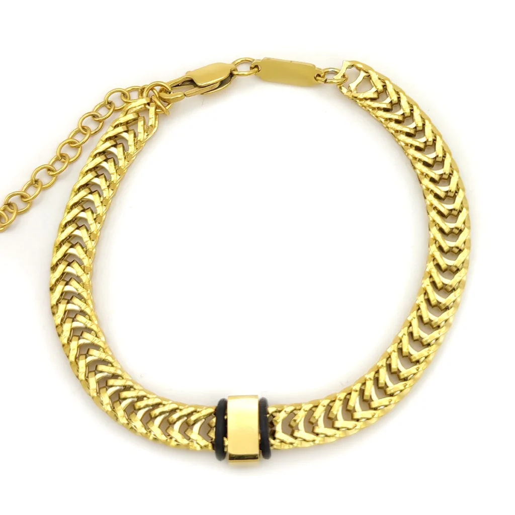 Pulsera Acero Esclava Tejida con Cuenta para Grabado