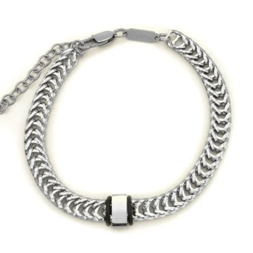 Pulsera Acero Esclava Tejida con Cuenta para Grabado (4)