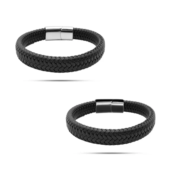 Pulsera Acero Inox Piel Diseño Tejido Grueso