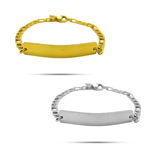 Pulsera Acero Para Niño Placa Lisa Rectangular 3x1