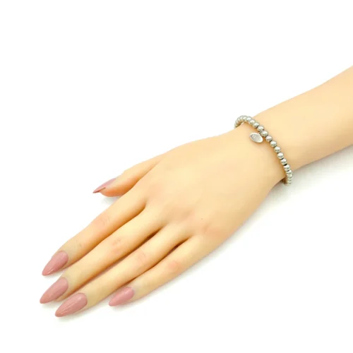 Pulsera Acero Plateado Balines 6 mm Tag Oval 1111 Rosa (3)