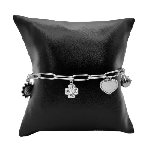 Pulsera Acero Plateado Colgantes Naturaleza Corazon (1)