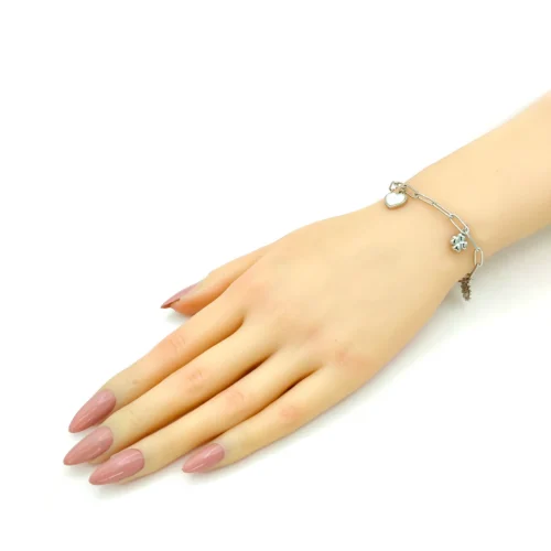 Pulsera Acero Plateado Colgantes Naturaleza Corazon (2)