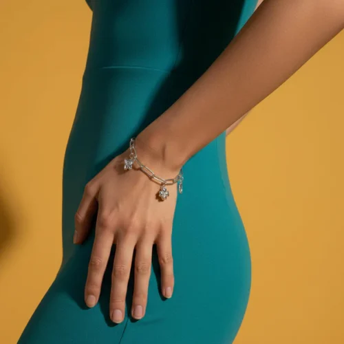 Pulsera Acero Plateado Colgantes Naturaleza Corazón