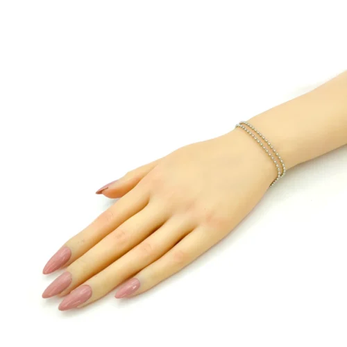 Pulsera Acero Plateado Doble Cadena Militar Delgada (1)