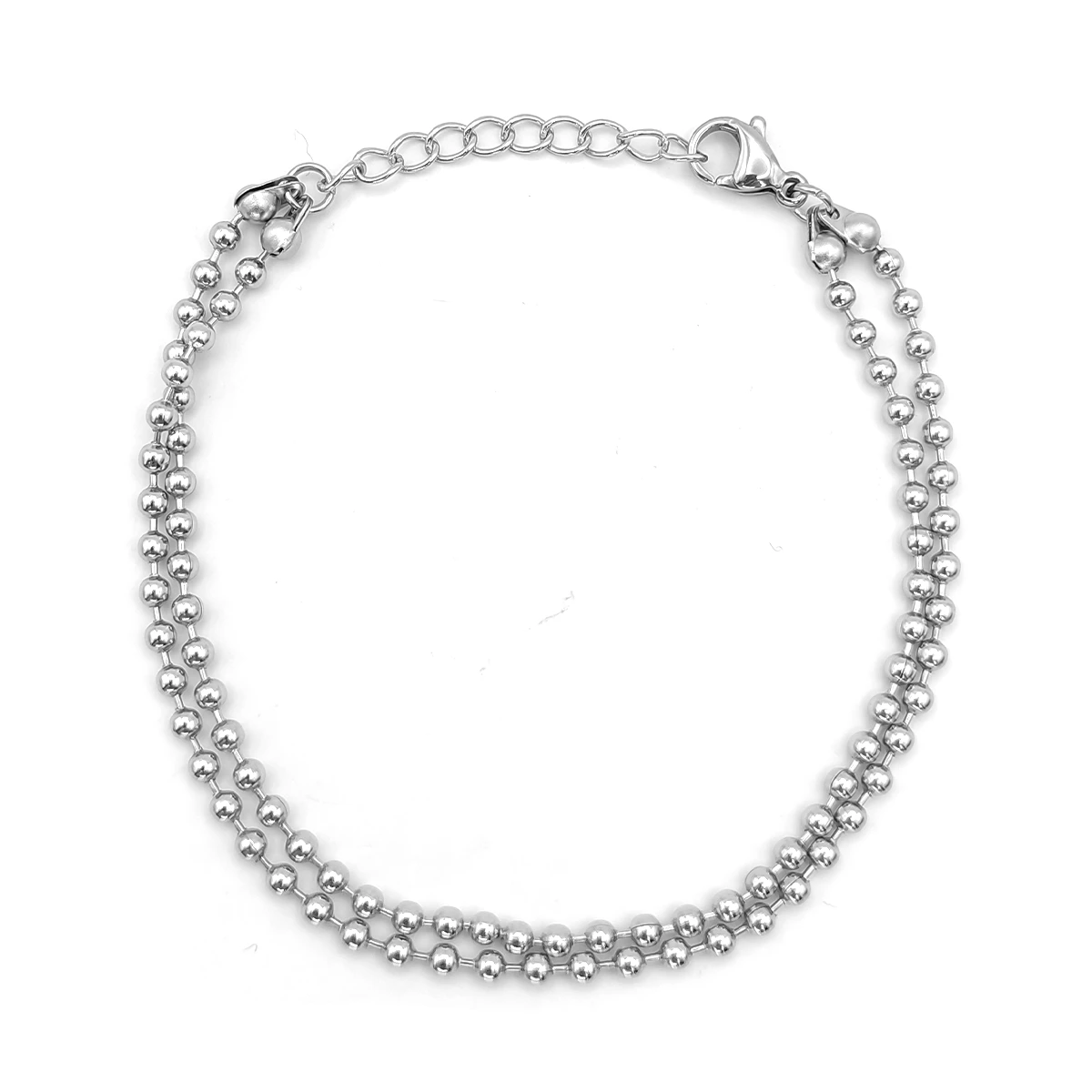 Pulsera Acero Plateado Doble Cadena Militar Delgada