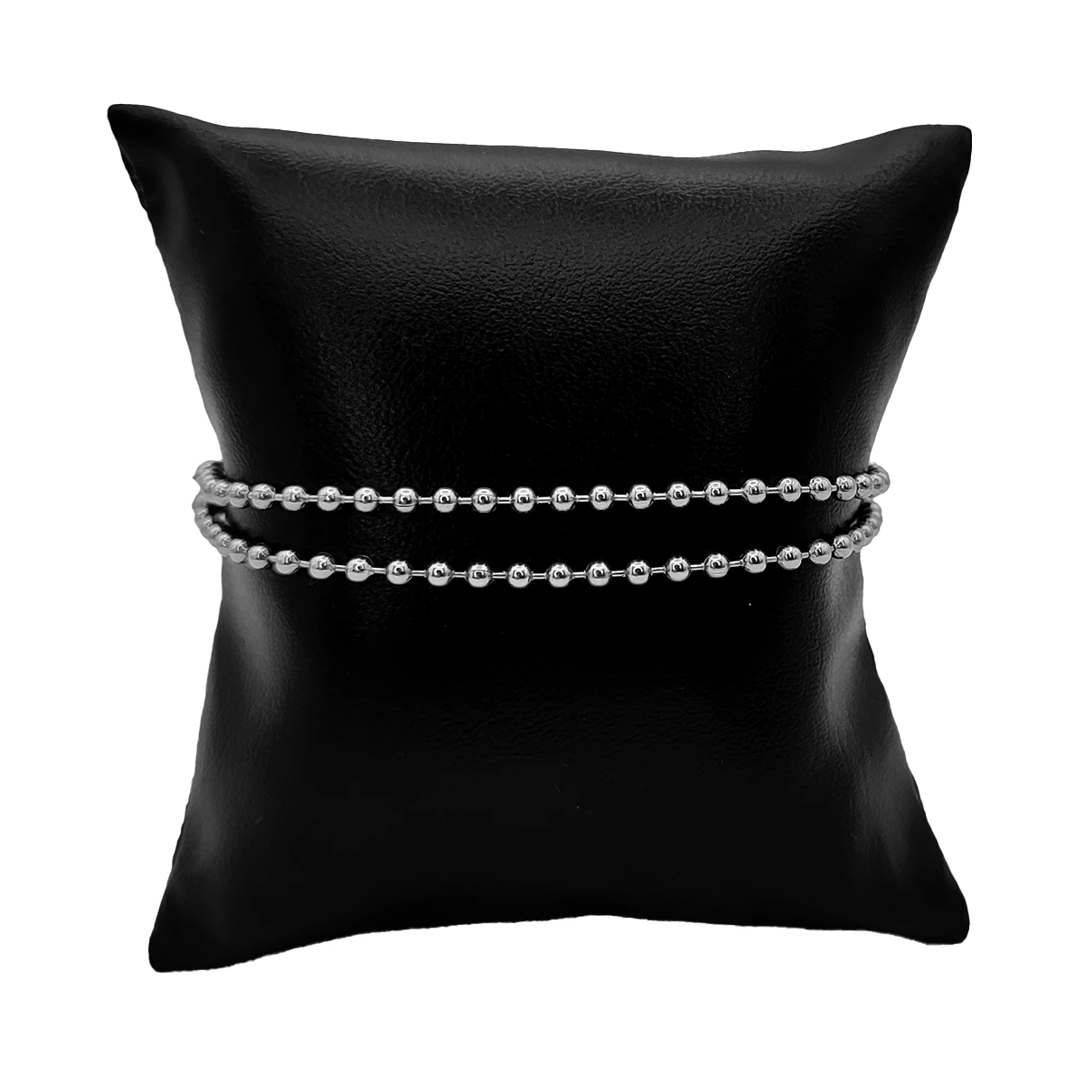 Pulsera Acero Plateado Doble Cadena Militar Delgada 3