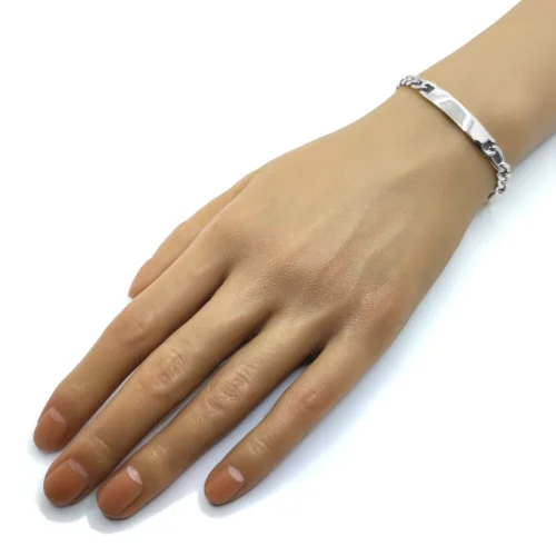 Pulsera Acero Plateado Esclava 3x1 Placa Delgada Grabar (1)
