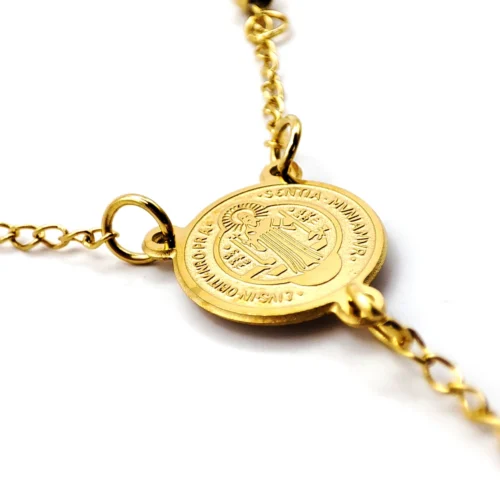 Rosario Acero Dorado Medalla San Benito Cruz 32 mm (2)