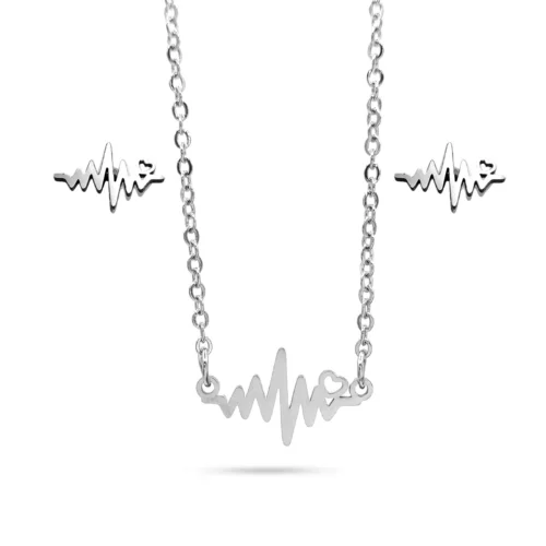 Set Joyería Plateado Linea de la Vida Electrocardiograma