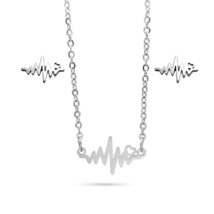 Set Joyería Plateado Linea de la Vida Electrocardiograma
