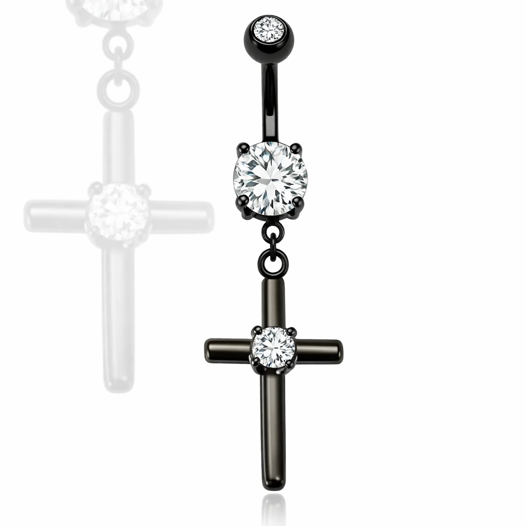 piercing de ombligo cruz negra