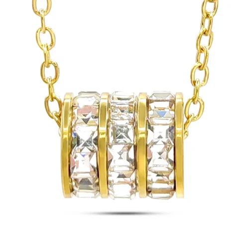 Collar Acero Barril Triple Fila de Zirconia Cuadrada (2)