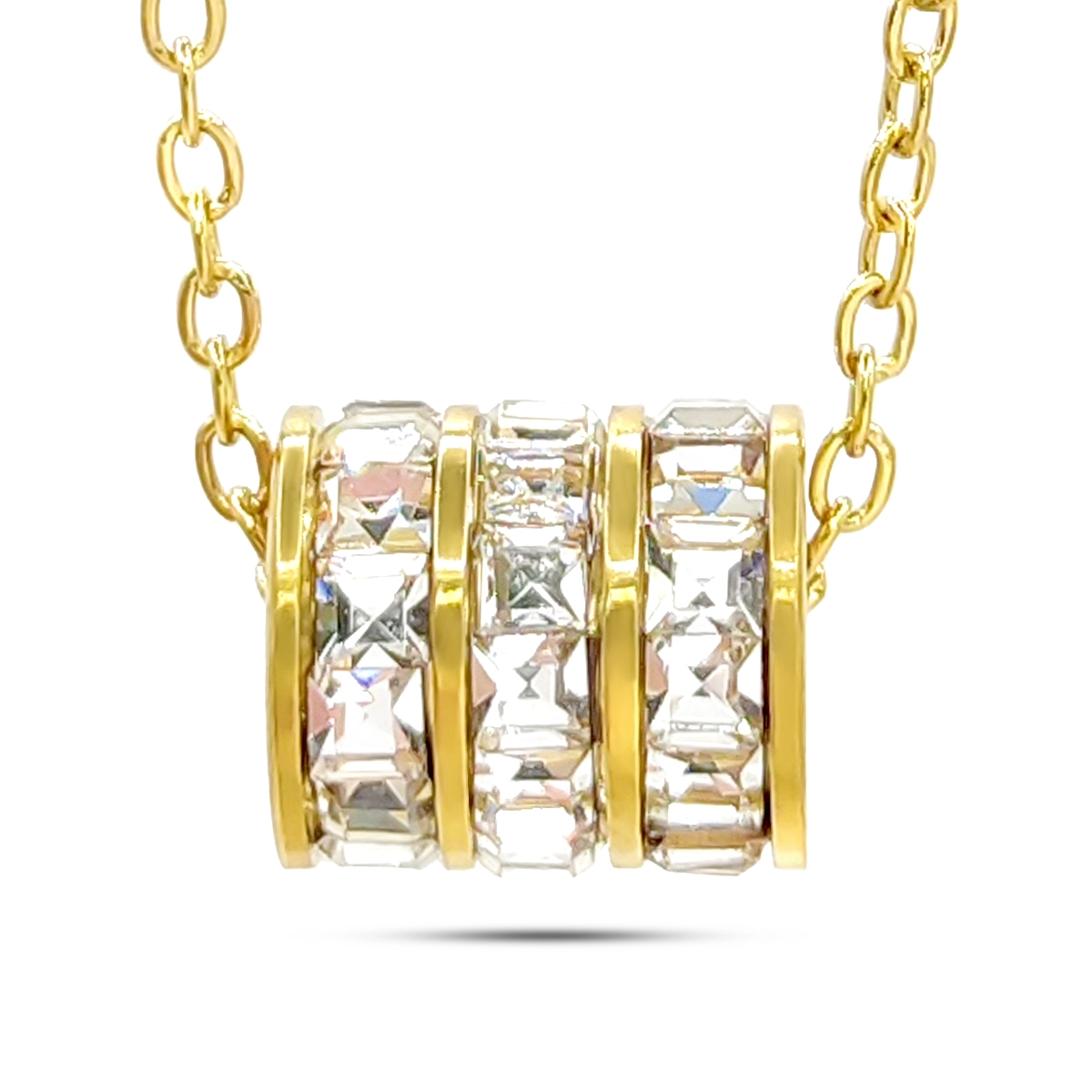 Collar Acero Barril Triple Fila de Zirconia Cuadrada 2