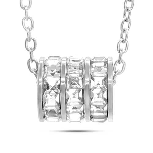 Collar Acero Barril Triple Fila de Zirconia Cuadrada (4)