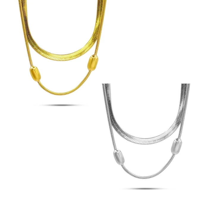 Collar Acero Doble Cadena Cola de Rata Balines y Planchada