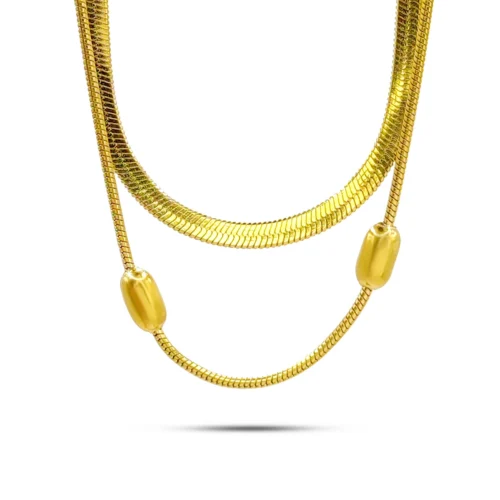 Collar Acero Doble Cadena Cola de Rata Balines y Planchada (2)