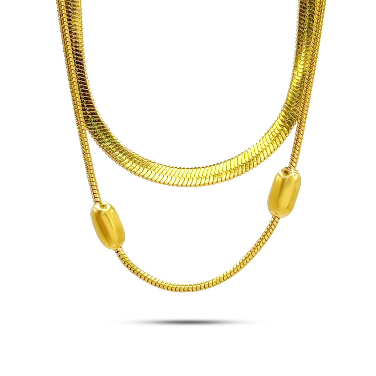 Collar Acero Doble Cadena Cola de Rata Balines y Planchada 2