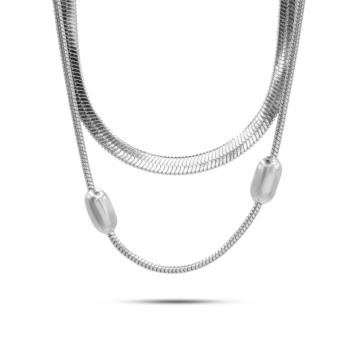 Collar Acero Doble Cadena Cola de Rata Balines y Planchada 5 Collar Acero Doble Cadena Cola de Rata Balines y Planchada - Image 3