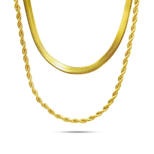 Collar Acero Doble Cadena Planchada 3 mm y Torzal 2 mm