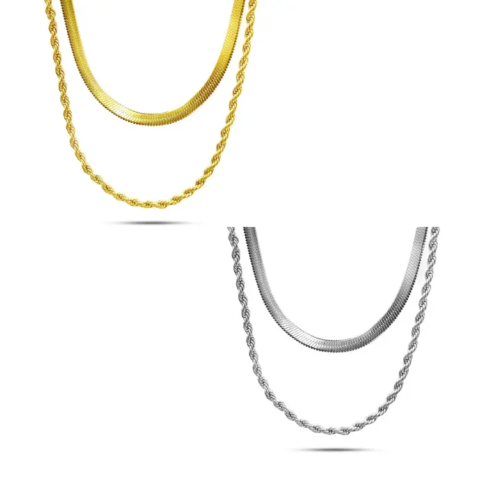 Collar Acero Doble Cadena Planchada 3 mm y Torzal 2 mm (8)