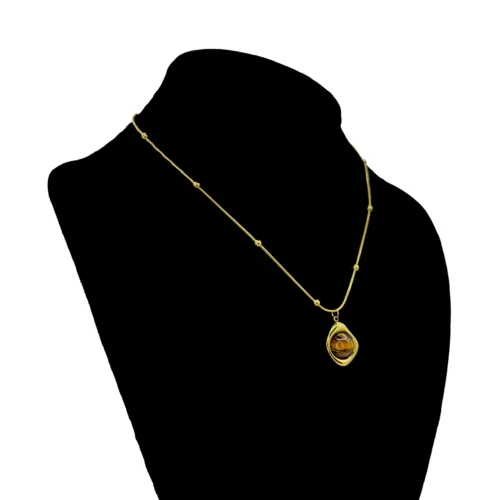 Collar Acero Dorado Balines Marco Irregular Ojo de Tigre (1)