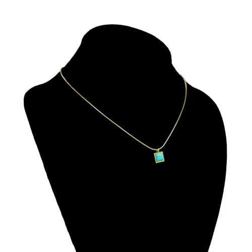 Collar Acero Dorado Cuadrado Piedra Turquesa Natural (1)