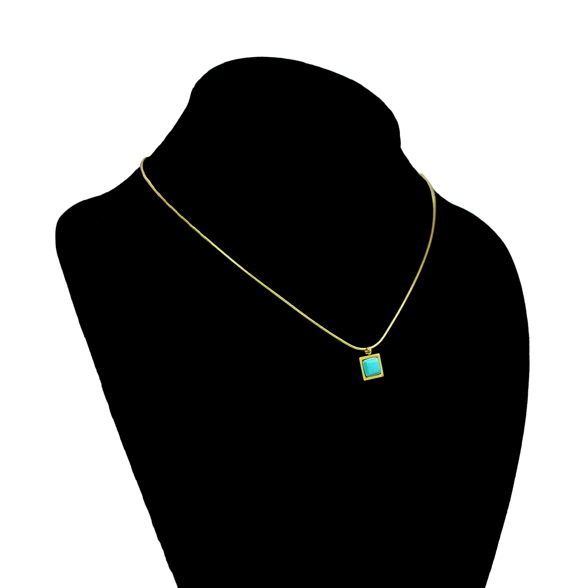 Collar Acero Dorado Cuadrado Piedra Turquesa Natural 6 Collar Acero Dorado Cuadrado Piedra Turquesa Natural - Image 4