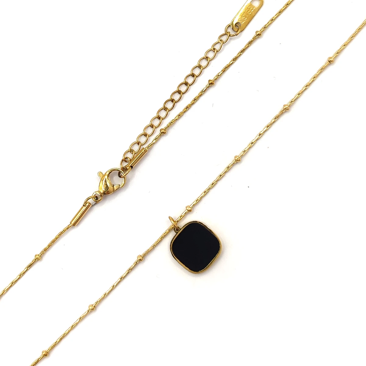 Collar Acero Dorado Cuadro Negro Cadena Espiga Balines 6