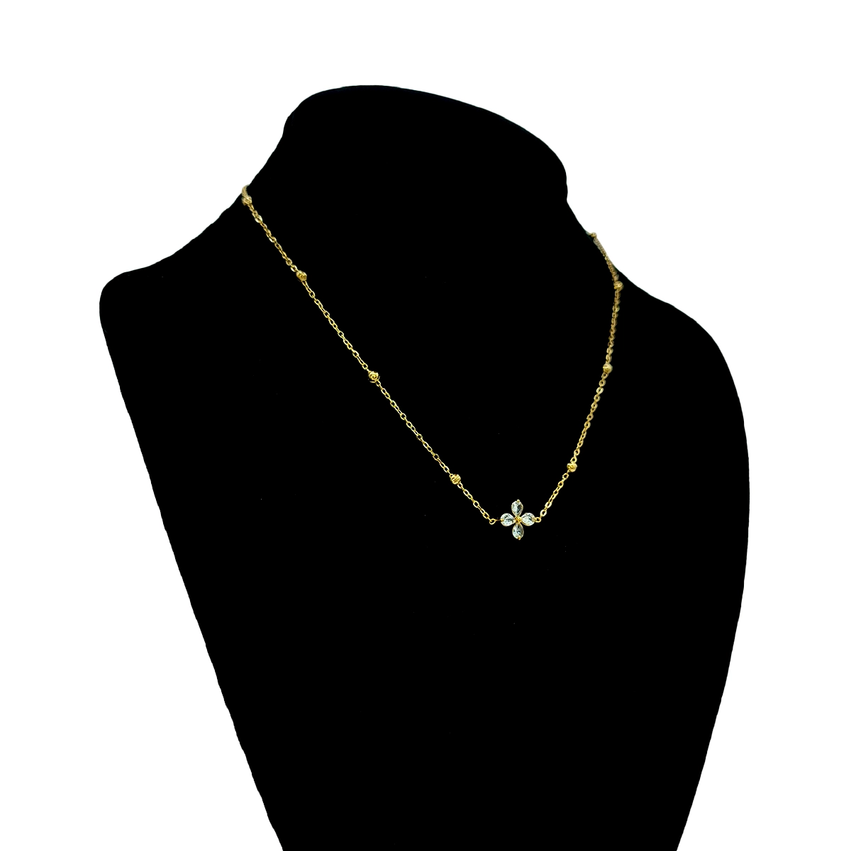 Collar Acero Dorado Flor Petalos Cristales Cadena Balines 7 Collar Acero Dorado Flor Petalos Cristales Cadena Balines - Image 5