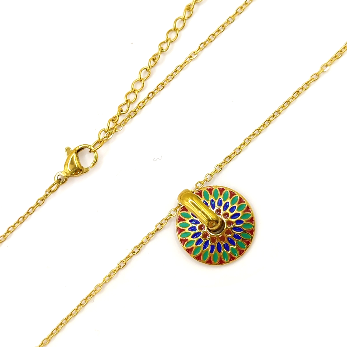 Collar Acero Dorado Mandala Multicolor Redondo Boho 3