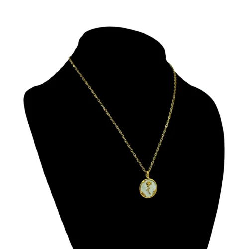 Collar Acero Dorado Medalla Sello Flor Rosa Resina Brillo (1)