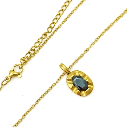 Collar Acero Dorado Zirconia Cubica Negra Oval Enmarcada (3)