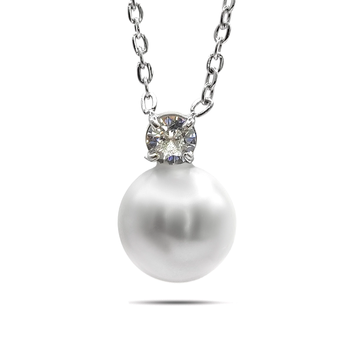 Collar Acero Plateado Perla con Zirconia Cubica Redonda