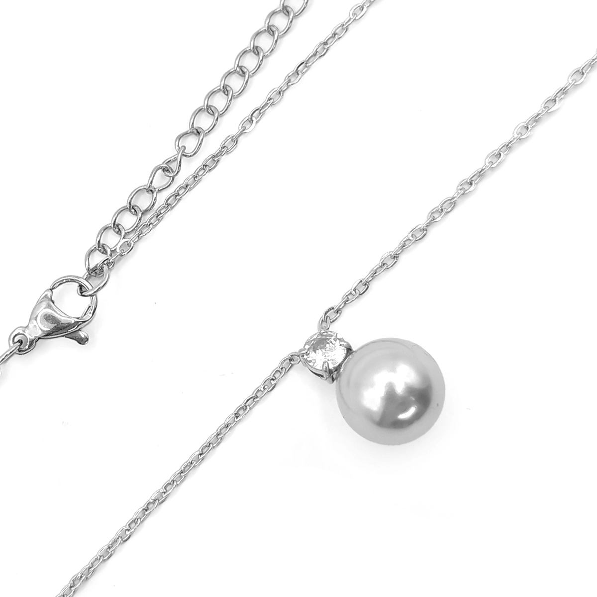 Collar Acero Plateado Perla con Zirconia Cubica Redonda 2