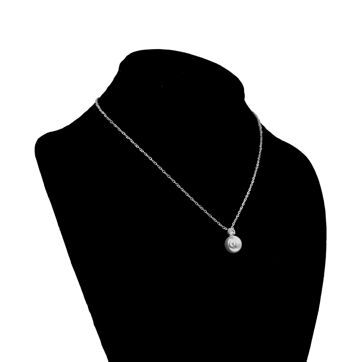 Collar Acero Plateado Perla con Zirconia Cubica Redonda 5 Collar Acero Plateado Perla con Zirconia Cubica Redonda - Image 3