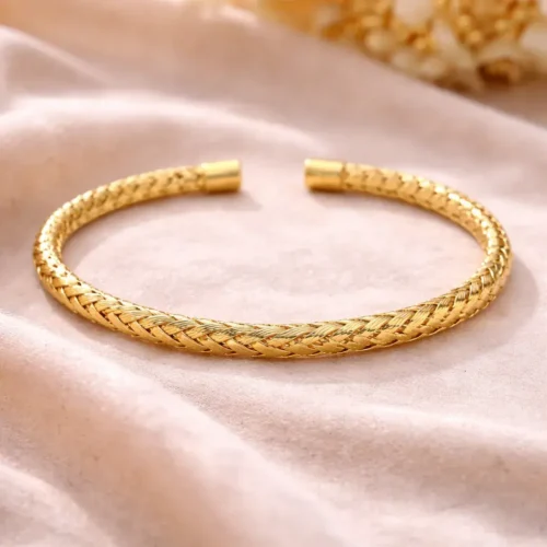 Pulsera Acero Brazalete Abierto Alambre Teijdo Trenza (3)