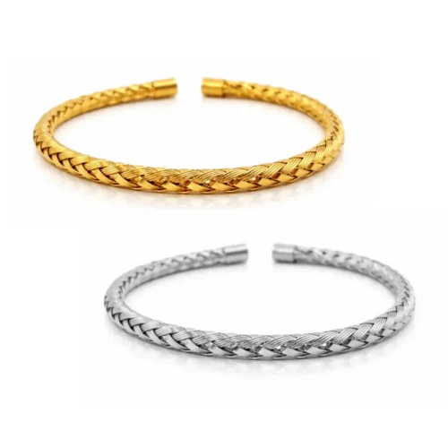 Pulsera Acero Brazalete Abierto Alambre Teijdo Trenza (4)