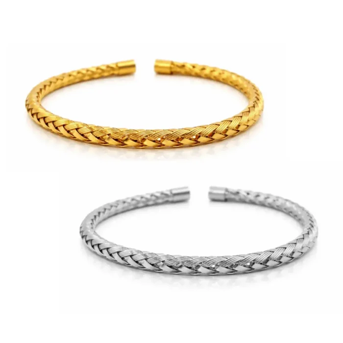 Pulsera Acero Brazalete Abierto Alambre Teijdo Trenza (4)